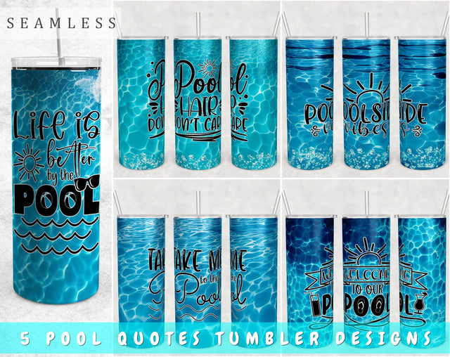 Pool Tumbler Wraps Bundle, 20 Oz Skinny Tumbler Pool Quotes Sublimation Designs, Pool Tumbler PNG, Seamless Tumbler PNG, 5 Designs Sublimation HappyDesignStudio 