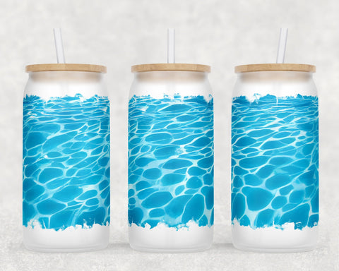 Pool Water Libbey Glass Can Wraps, 16oz Glass Can Sublimation Designs, Pool Water Glass Can PNG Files Sublimation HappyDesignStudio 