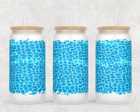Pool Water Libbey Glass Can Wraps, 16oz Glass Can Sublimation Designs, Pool Water Glass Can PNG Files Sublimation HappyDesignStudio 