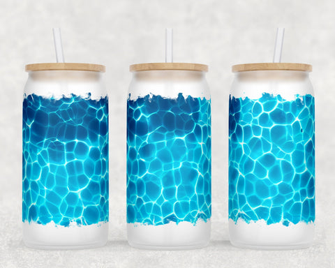 Pool Water Libbey Glass Can Wraps, 16oz Glass Can Sublimation Designs, Pool Water Glass Can PNG Files Sublimation HappyDesignStudio 