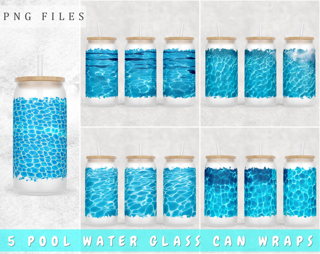 Pool Water Libbey Glass Can Wraps, 16oz Glass Can Sublimation Designs, Pool Water Glass Can PNG Files Sublimation HappyDesignStudio 