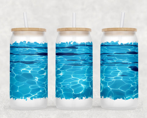 Pool Water Libbey Glass Can Wraps, 16oz Glass Can Sublimation Designs, Pool Water Glass Can PNG Files Sublimation HappyDesignStudio 