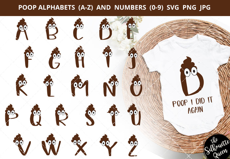 Poop alphabet a-z svg, poop number 0-9 svg, alphabet clipart, letters ...