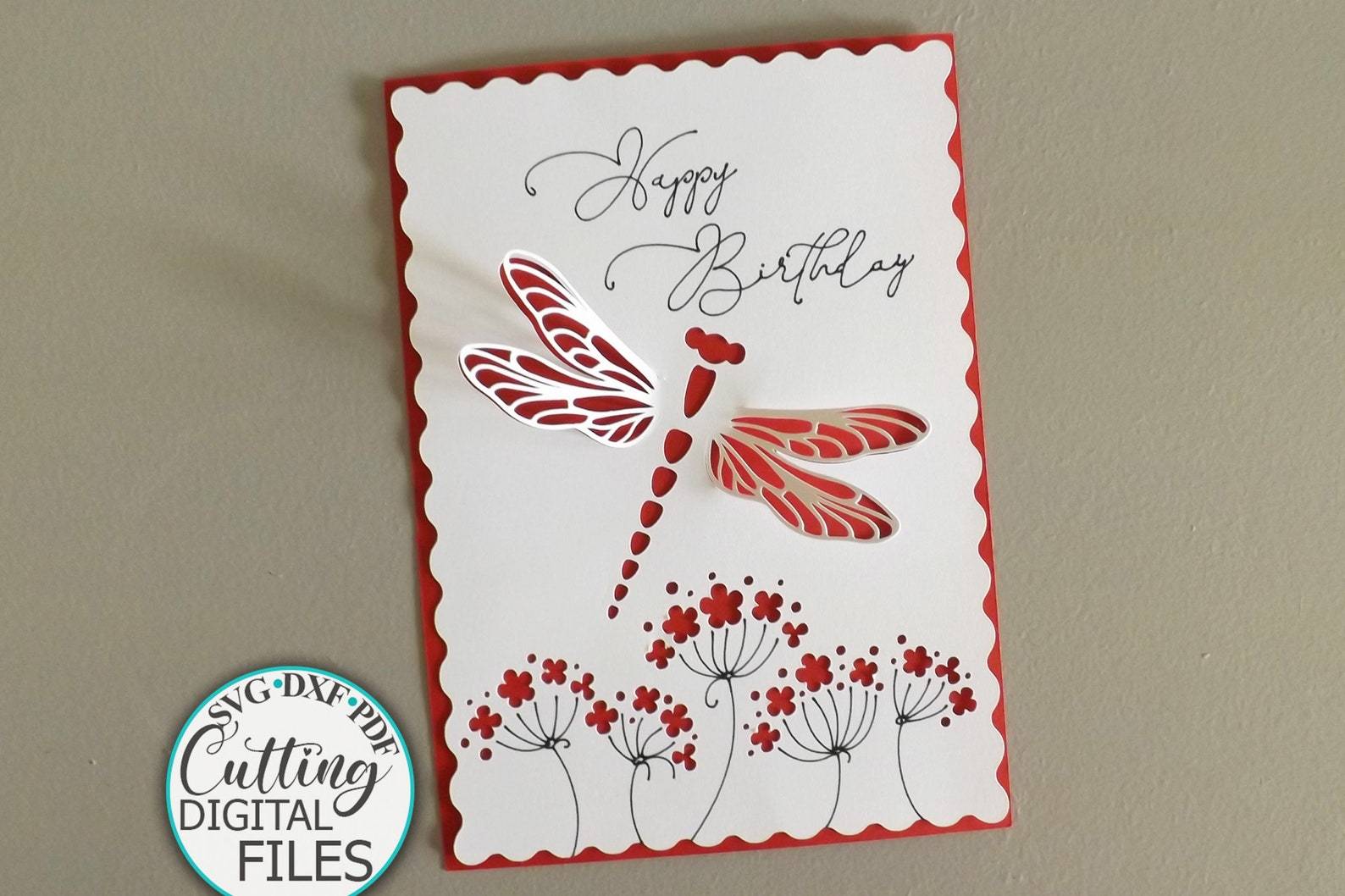 Dragonfly Card Paper Cut Dragonfly Personalised Card Handmade Greeting Card  Birthday Card  UK for Her, Girlfriend, Wife, Mum 