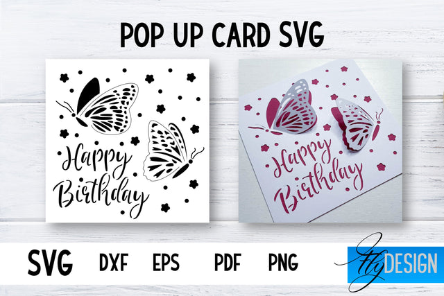 Pop Up Card SVG | 3d Card SVG | Birthday Pop Up | Butterfly SVG Fly Design 