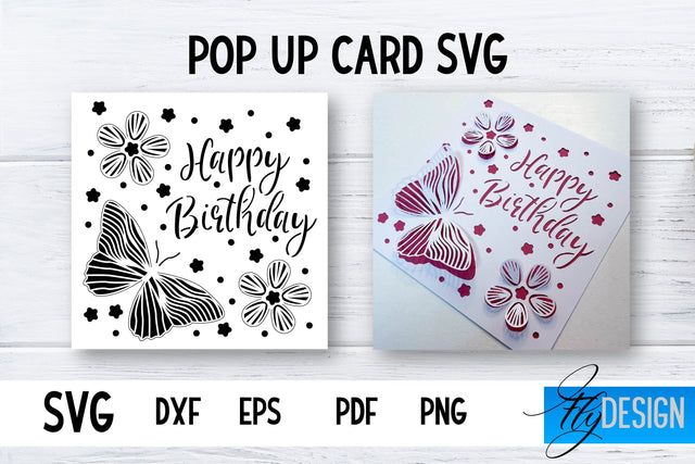 Pop Up Card SVG | 3d Card SVG | Birthday Pop Up | Butterfly SVG Fly Design 