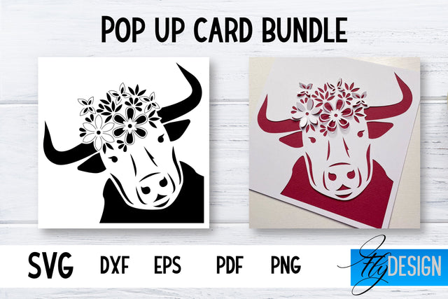 Pop Up Card SVG | Bull- Flower Card SVG | Flower Pop Up SVG Fly Design 