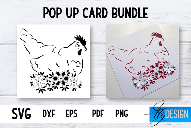 Pop Up Card SVG | Chicken- Flower Card SVG | Flower Pop Up SVG Fly Design 