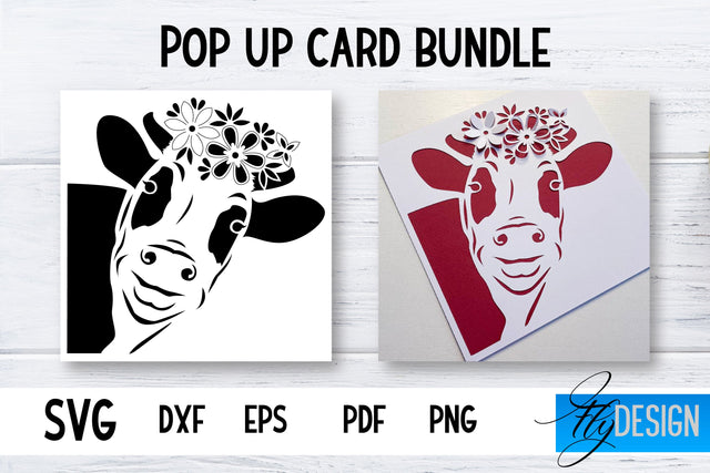 Pop Up Card SVG | Cow Flower Card SVG | Flower Pop Up SVG Fly Design 