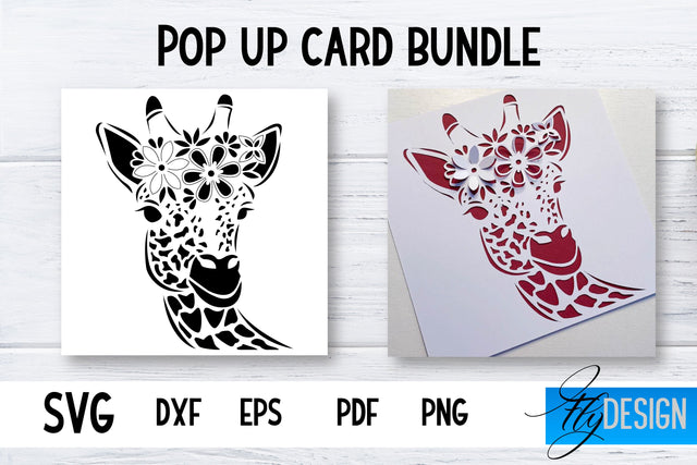 Pop Up Card SVG | Giraffe-Flower Card SVG | Flower Pop Up SVG Fly Design 