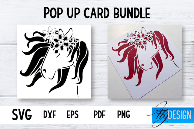Pop Up Card SVG | Horse-Flower Card SVG | Flower Pop Up SVG Fly Design 