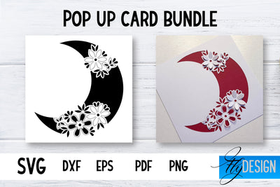 Pop Up Card SVG | Moon-Flower Card SVG | Flower Pop Up SVG Fly Design 