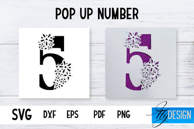 Pop Up Number Card SVG | 3d Card SVG | Floral Number Card SVG Fly Design 