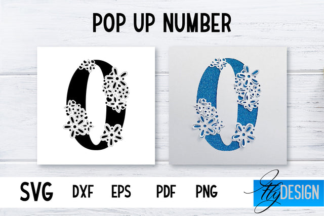 Pop Up Number Card SVG | 3d Card SVG | Floral Number Card SVG Fly Design 