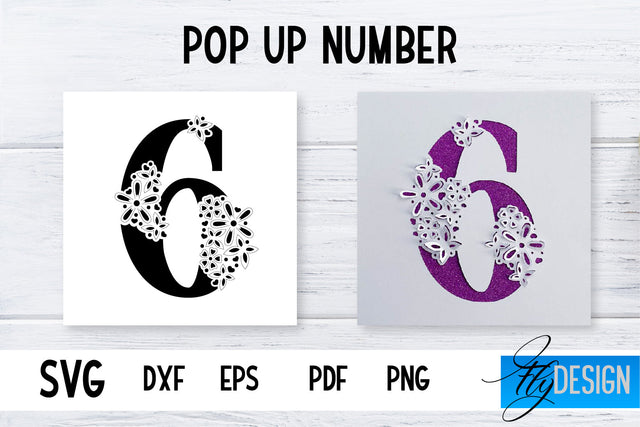 Pop Up Number Card SVG | 3d Card SVG | Floral Number Card SVG Fly Design 