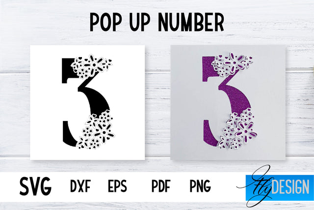 Pop Up Number Card SVG | 3d Card SVG | Floral Number Card SVG Fly Design 