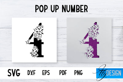 Pop Up Number Card SVG | 3d Card SVG | Floral Number Card SVG Fly Design 