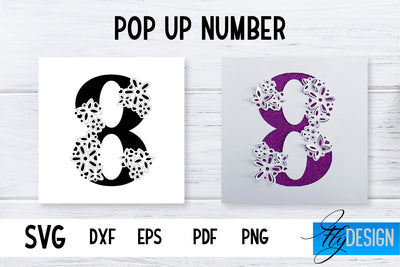 Pop Up Number Card SVG | 3d Card SVG | Floral Number Card SVG Fly Design 