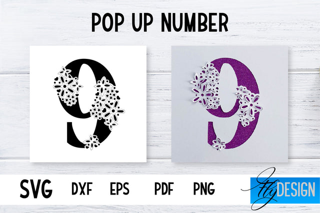 Pop Up Number Card SVG | 3d Card SVG | Floral Number Card SVG Fly Design 