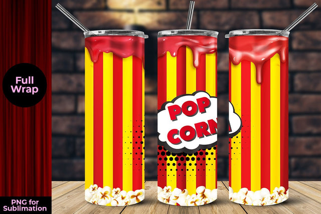 Popcorn 20oz Skinny Tumbler Wrap Template Yellow Sublimation Sublimatiz Designs 