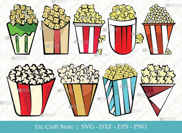 Popcorn Clipart SVG Cut File | Movie Popcorn Svg | Cinema Svg | Movie Svg | Popcorn Bundle | Eps | Dxf | Png SVG ETC Craft 