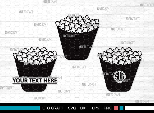 Popcorn Monogram SVG | Movie Popcorn Svg | Cinema Svg | Movie Svg | Popcorn Clipart SVG ETC Craft 