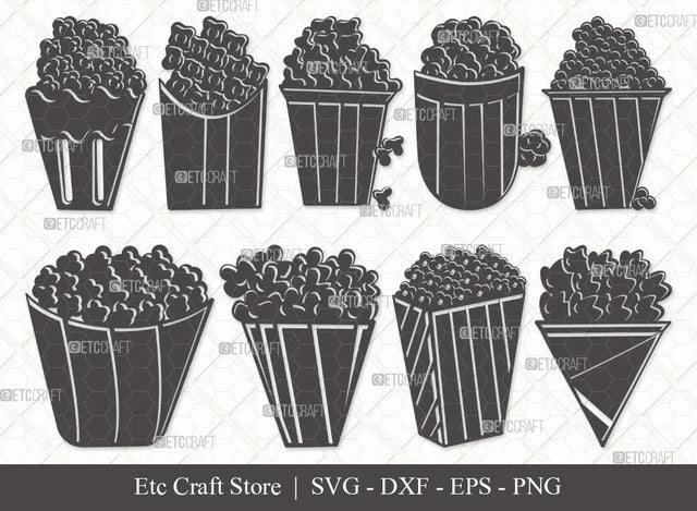 Popcorn Silhouette SVG Cut File | Movie Popcorn Svg | Cinema Svg | Movie Svg | Popcorn Bundle | Eps | Dxf | Png SVG ETC Craft 