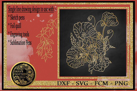 Poppies 3 - Card Kit | Single line file | Digi stamps Sketch DESIGN DrawnTogether with love 