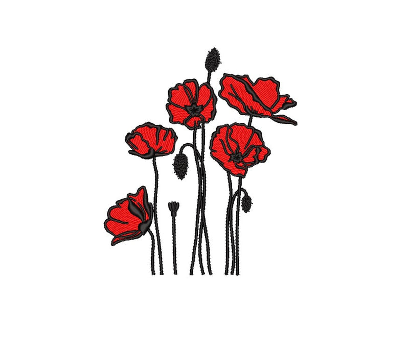Poppies embroidery design, Flower machine embroidery design, 3 sizes Embroidery/Applique DESIGNS Nino Nadaraia 