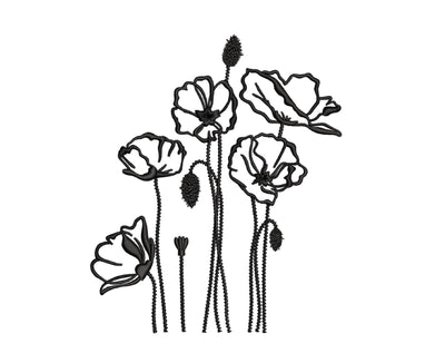 Poppies Embroidery Design, Flower Machine Embroidery Design, 4 sizes Embroidery/Applique DESIGNS Nino Nadaraia 