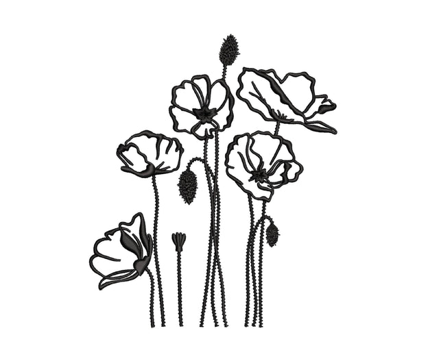 Poppies Embroidery Design, Flower Machine Embroidery Design, 4 sizes Embroidery/Applique DESIGNS Nino Nadaraia 