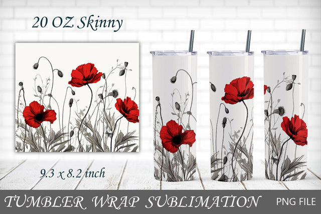 Poppies flowers tumbler wrap, 20 oz skinny tumbler, Floral png Sublimation AnastasiyaArtDesign 