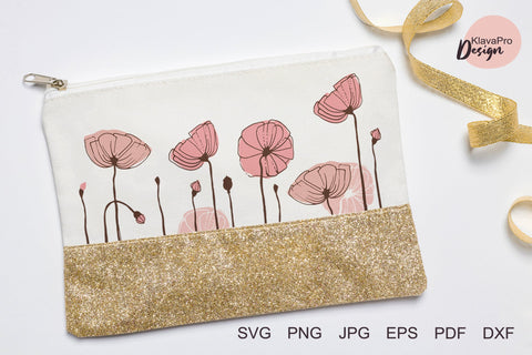 Poppy flowers hand drawing SVG. Only horizontal seamless pattern SVG Klava P 