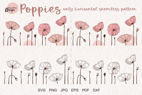 Poppy flowers hand drawing SVG. Only horizontal seamless pattern SVG Klava P 