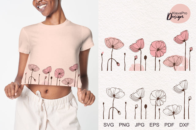 Poppy flowers hand drawing SVG. Only horizontal seamless pattern SVG Klava P 