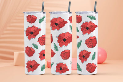 Poppy flowers sublimation tumbler wrap, 20 oz skinny tumbler Sublimation KMarinaDesign 
