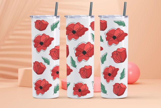 Poppy flowers sublimation tumbler wrap, 20 oz skinny tumbler Sublimation KMarinaDesign 