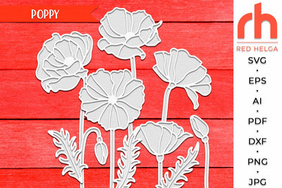 Poppy SVG, August Birth Plant DXF, Layered Flower Cut File, Leo Flower Silhouette SVG RedHelgaArt 
