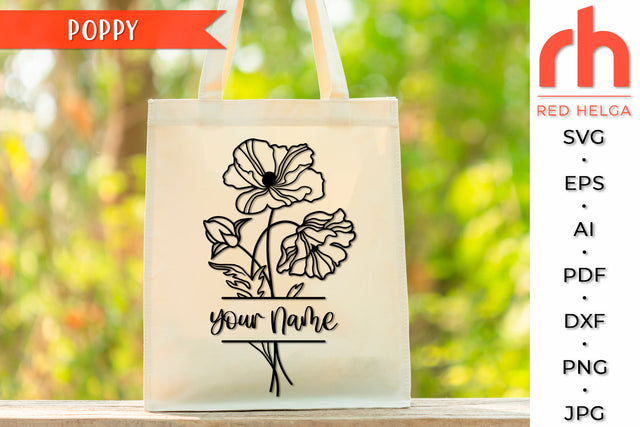 Poppy SVG - Split Monogram DXF - Floral Logo Cut File SVG RedHelgaArt 