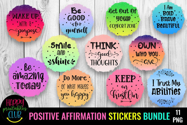 Positive Affirmation Stickers Bundle- Motivational Inspirational SVG Happy Printables Club 