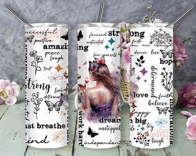 Positive Affirmations 20 oz Skinny Tumbler Sublimation Design Digital Download, Inspirational Butterfly Tumbler Sublimation DesignSVG 