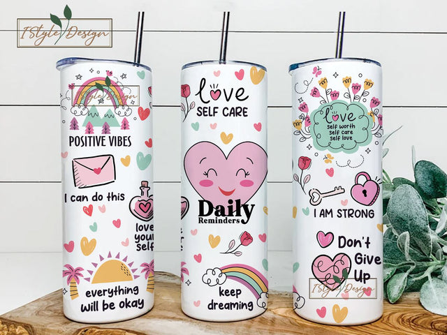 Positive Affirmations 20 oz Skinny Tumbler Sublimation Design Digital Download PNG Sublimation iStyleDesign 