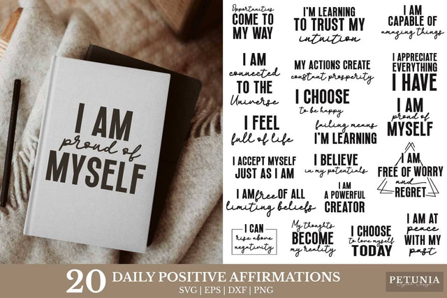 Positive Affirmations | Motivational Quotes SVG Bundle SVG Petunia Digital Design 