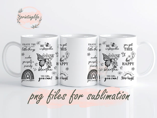 Positive Affirmations Mug Wrap Butterflies Inspirational Quotes PNG Template Sublimation Designs Downloads Sublimation PrintingLife 