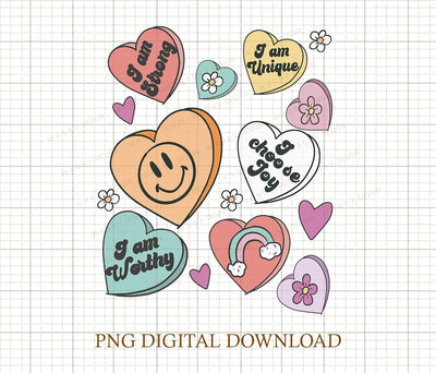 Positive Affirmations Png, Candy Heart Png, Valentines Day Png, Conversation Hearts, Valentines Png for teachers, Teacher Valentines Sublimation DiamondDesign 