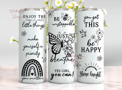 Positive Affirmations Tumbler Wrap Butterflies Inspirational Quotes PNG Template Sublimation Designs Downloads Sublimation WillowSageDesign 