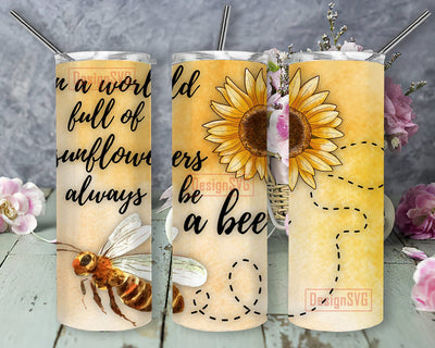 Positive Happy Sunflower Bee 20oz Skinny Tumbler, Sunflower Bee Tumbler Png, Bee Tumbler, Honey Bee Tumbler, Bee Gifts For Women Tumbler Sublimation DesignSVG 