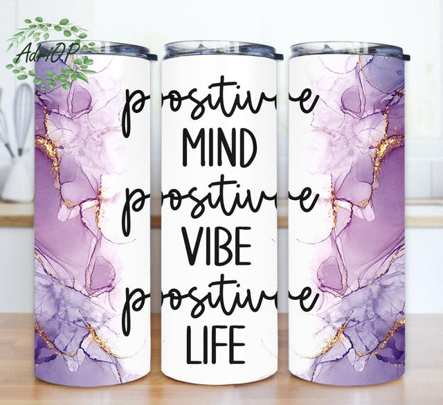 Positive Mind Positive Vibe Positive Life, Positive 20oz Skinny Tumbler, Purple Marble Glitter Tumbler Wrap, Motivation Quote Design Png, Positive Quote Sublimation Png, Digital Download Sublimation AdriOP 
