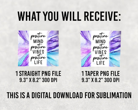 Positive Mind Positive Vibes Positive Life Skiny tumbler 20oz Sublimation SVG BOO-design 