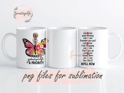 Positive Motivational 11oz wrap, Digital Sublimation design, Water Tracker Design, Floral Positive Mug Wrap,Butterfly Inspirational Wrap 11oz Sublimation PrintingLife 